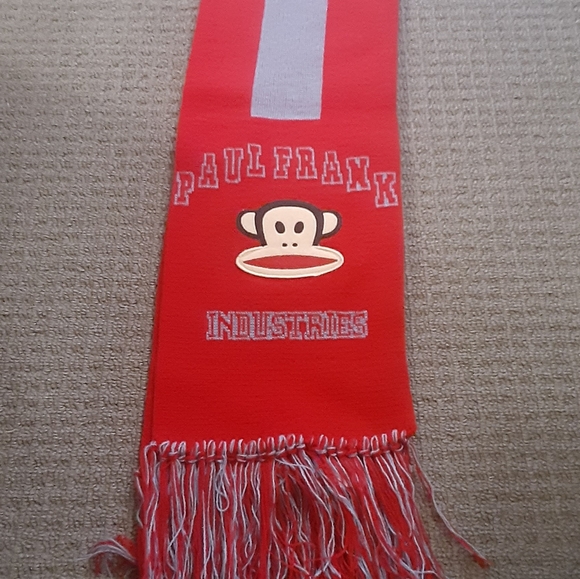NWT Paul Frank Fringe Scarf- Unisex- Red & Blue- Made in U.S.A - Picture 2 of 5